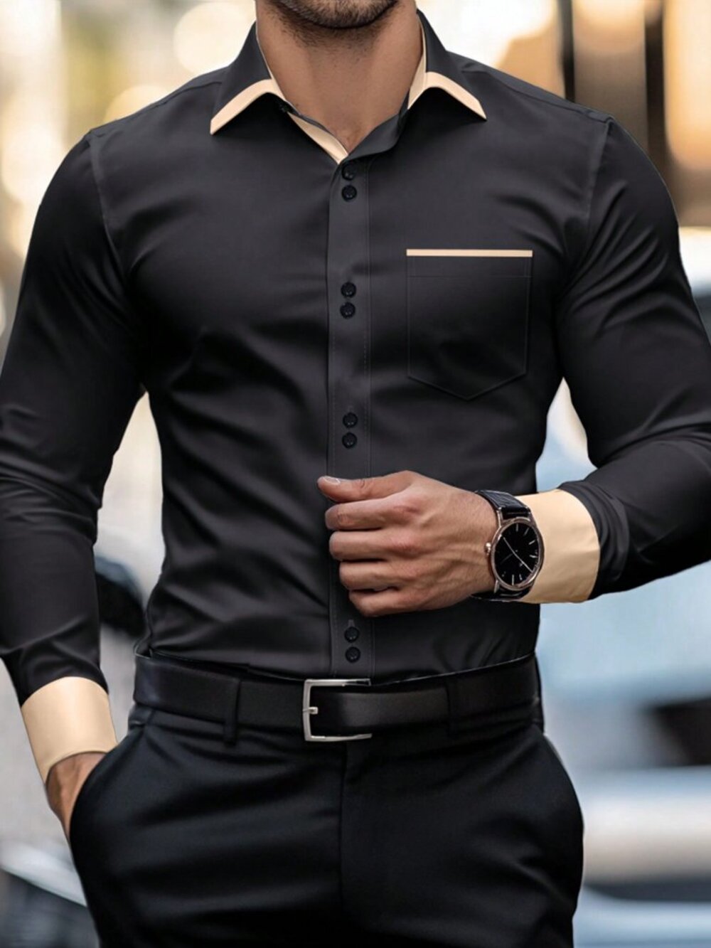 Multicolor Men's Regular Fit Button-Up Single-Breasted Pocket Shirt